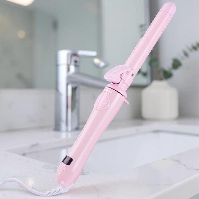 Rizador de pelo automático PERENNE Air-Wave Pro de zafiropulse en color rosa pastel con pantalla digital